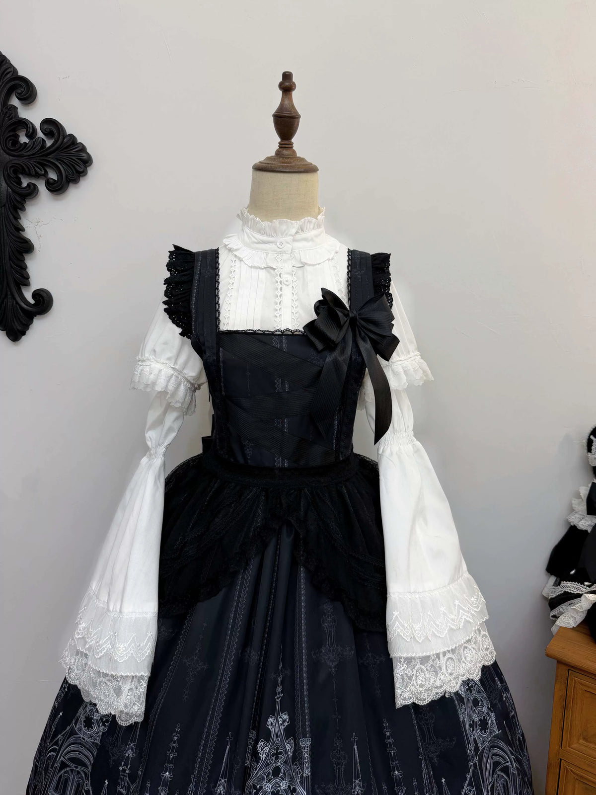 Silent Spire - Gothic Lolita Cathedral Print JSK & OP Dress Set, Side Pockets (L M S XL) 45921:868142