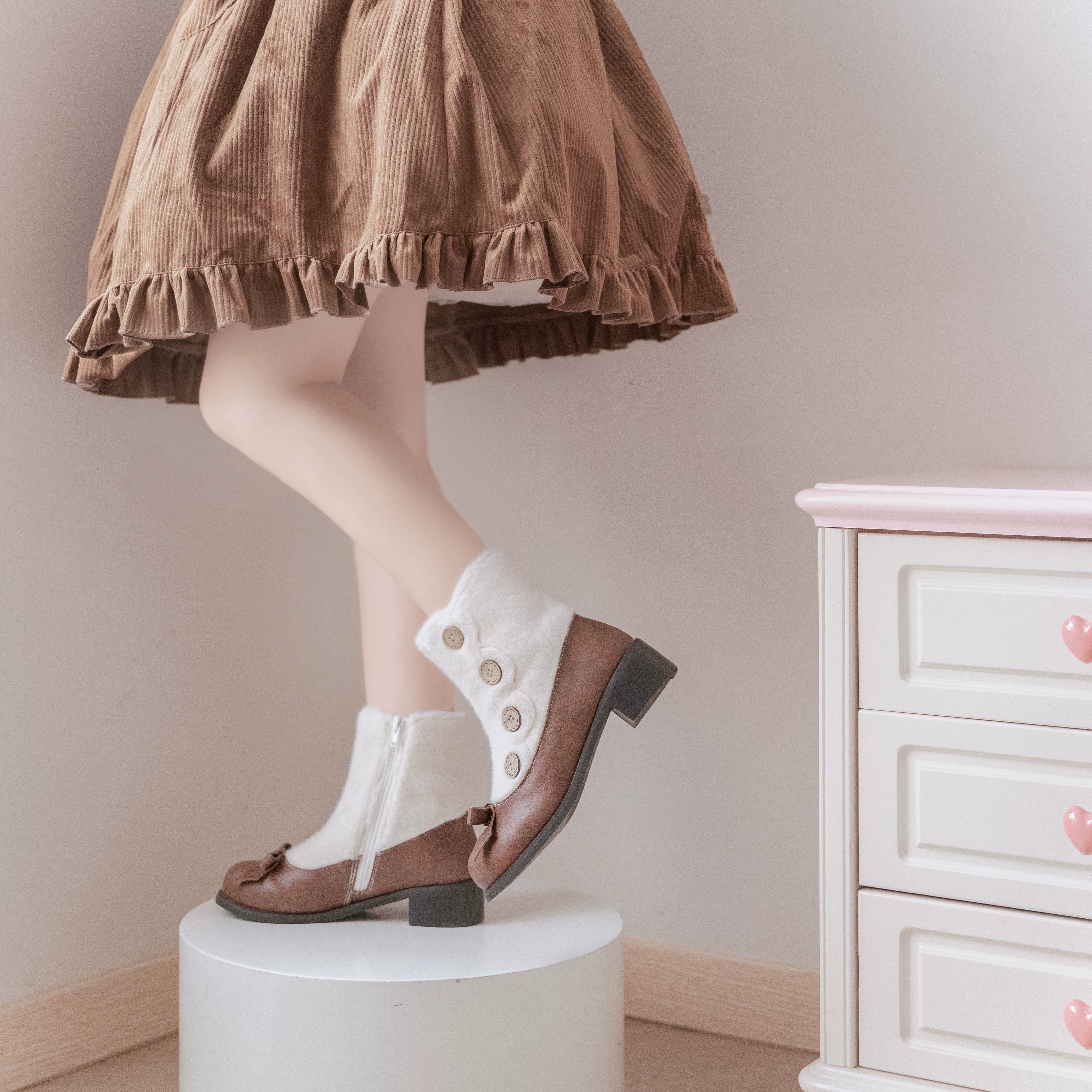 Dolly Doll~Winter Lolita Boots Fur Mary Jane Lolita Low Heel Shoes 32674:403324