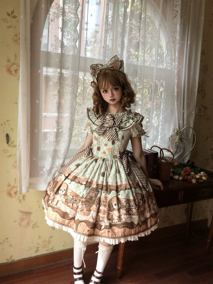 Babyblue~Dog Bakery~Old School Lolita OP Dress Sweet Dress with Accessories