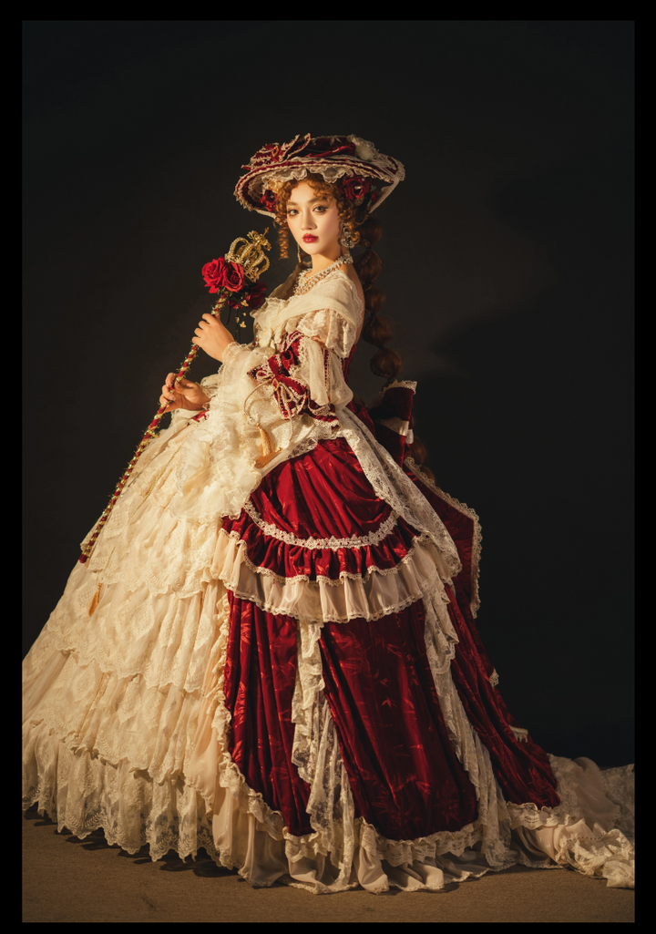 Guaji~Isabella~Wedding Lolita OP Bridal Dress with Tiered Petticoat and Trailing