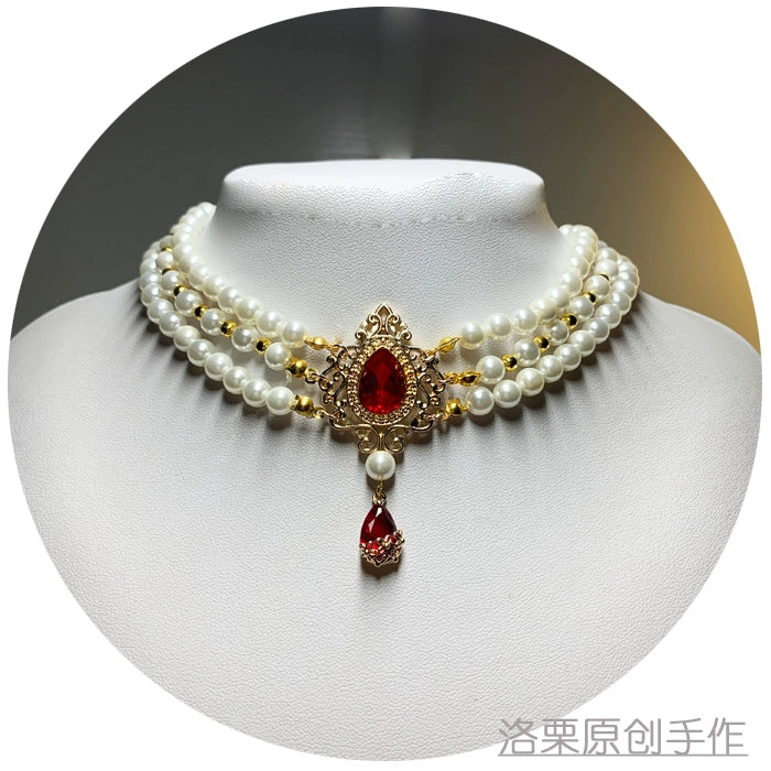 Luo Li~Wedding Lolita Necklace Multi-layer Pearl Pendant   