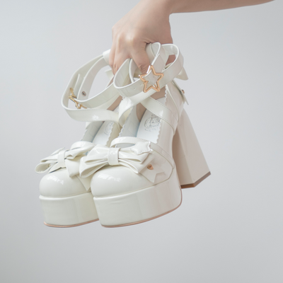 Beauty Bunny~Star Prayer~Kawaii Lolita Shoes Round Toe Summer Heels 34 Patent rice white 