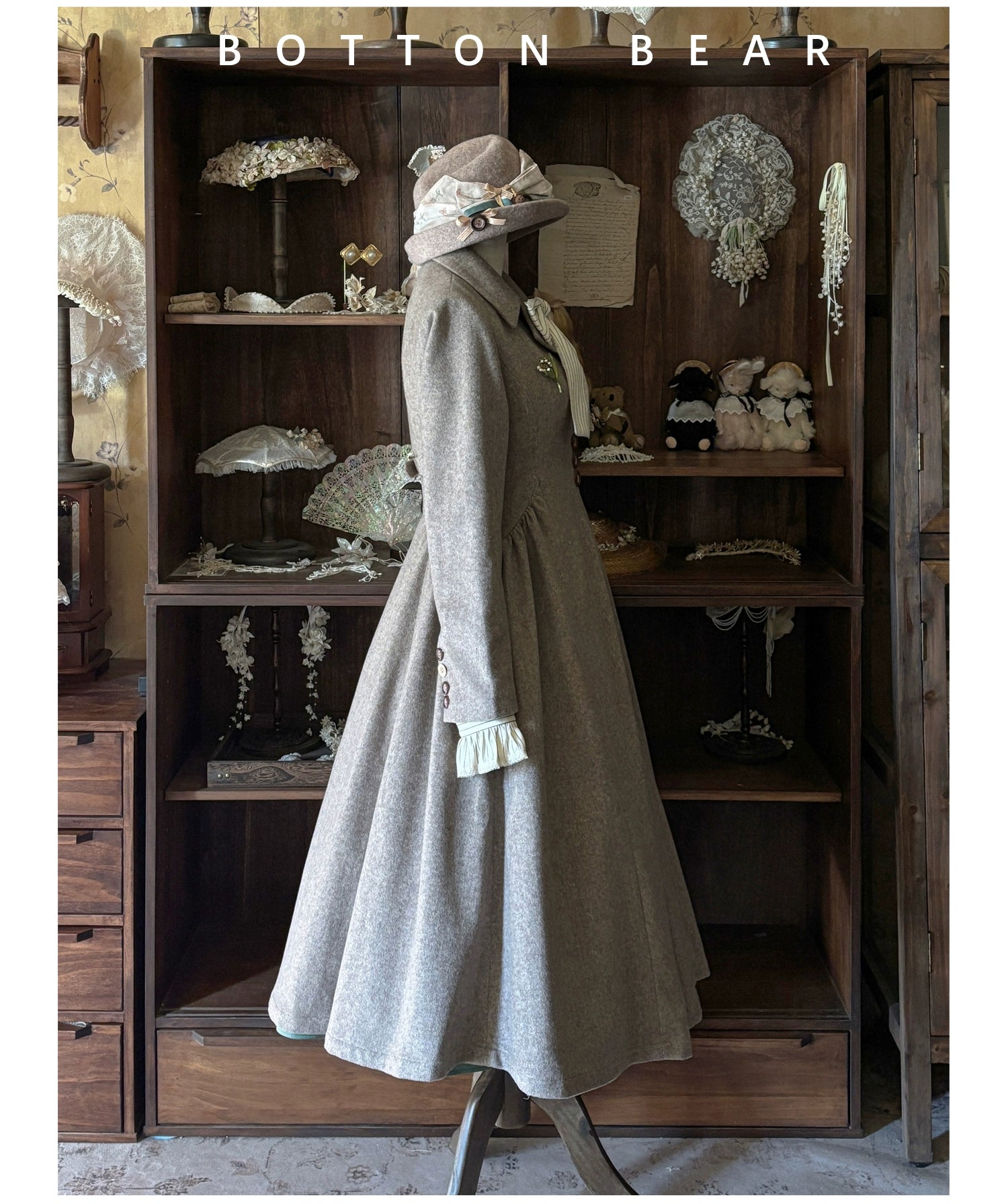 Button Bear - Winter Lily Bell - Classic Lolita Bust-Supporting JSK, Long Waisted Coat 44351:804137