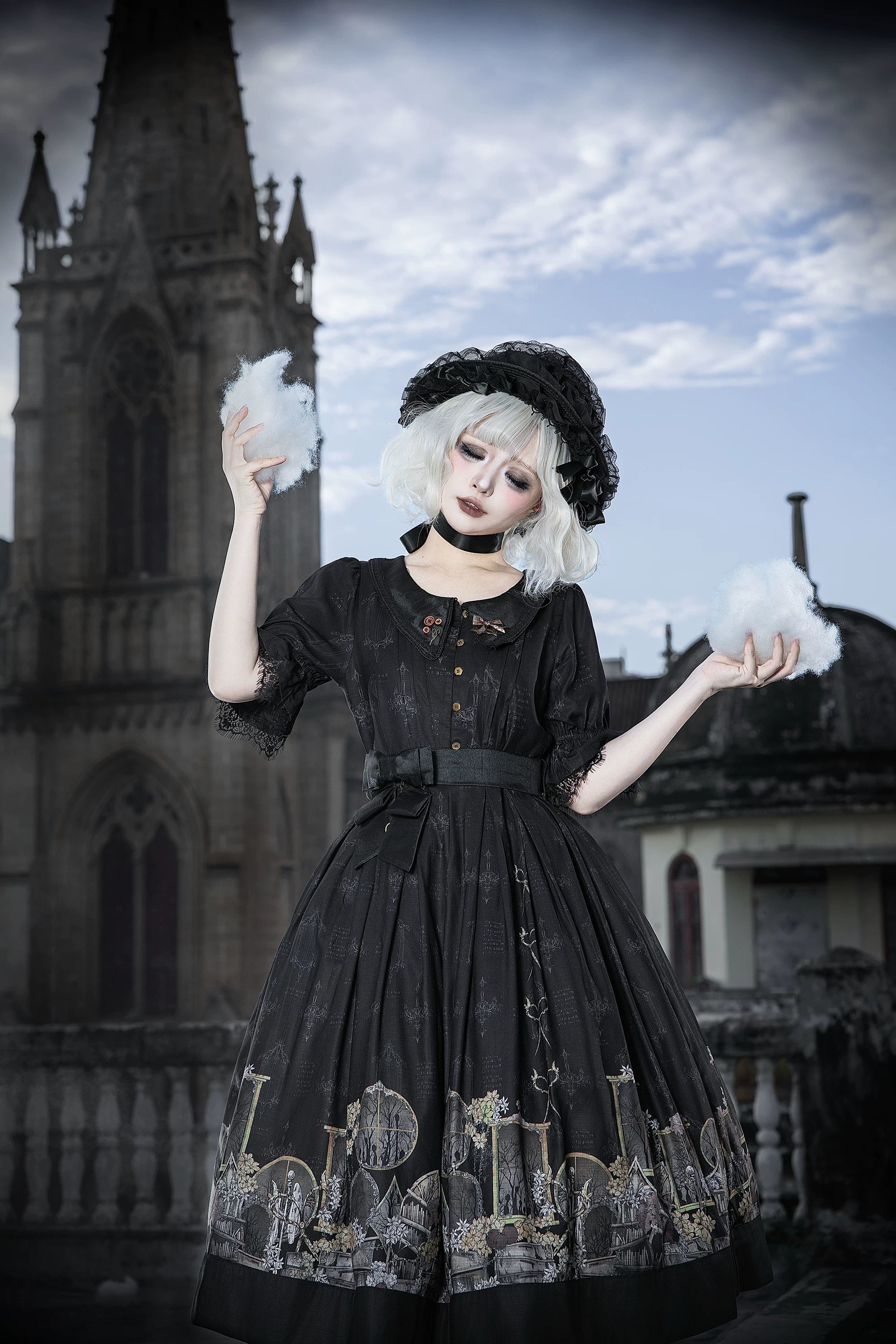 Window of Shadows - Plus Size Gothic Lolita OP & JSK, Window and Floral Print 45889:866712