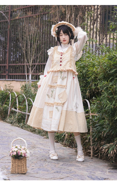 With Puji~White Gardenia~Summer Elegant Beige Lolita Chiffon Blouse   