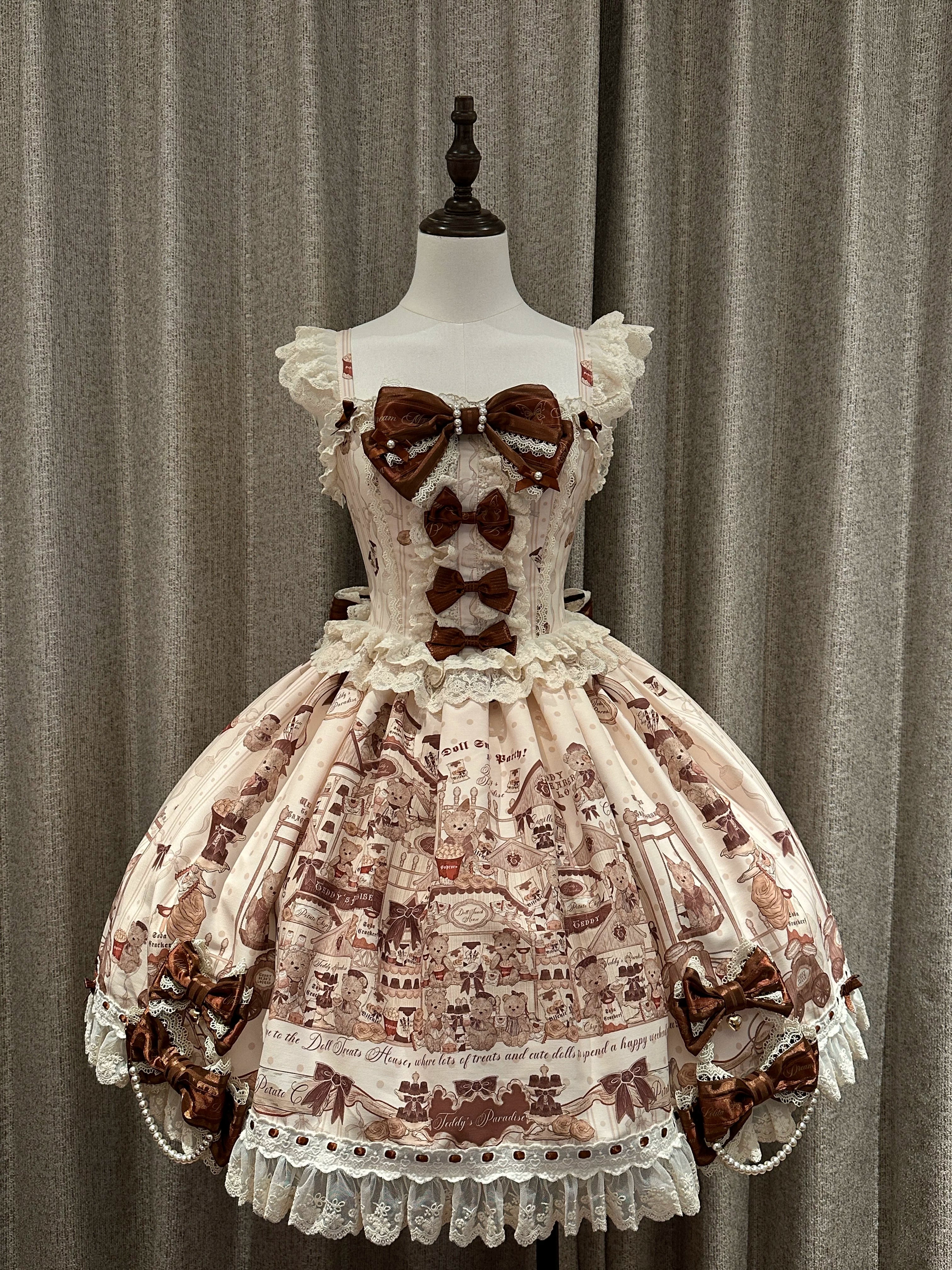 Little Bear Workshop - Primted Sweet Lolita Dress, Long Sleeved Blouse 44573:813759