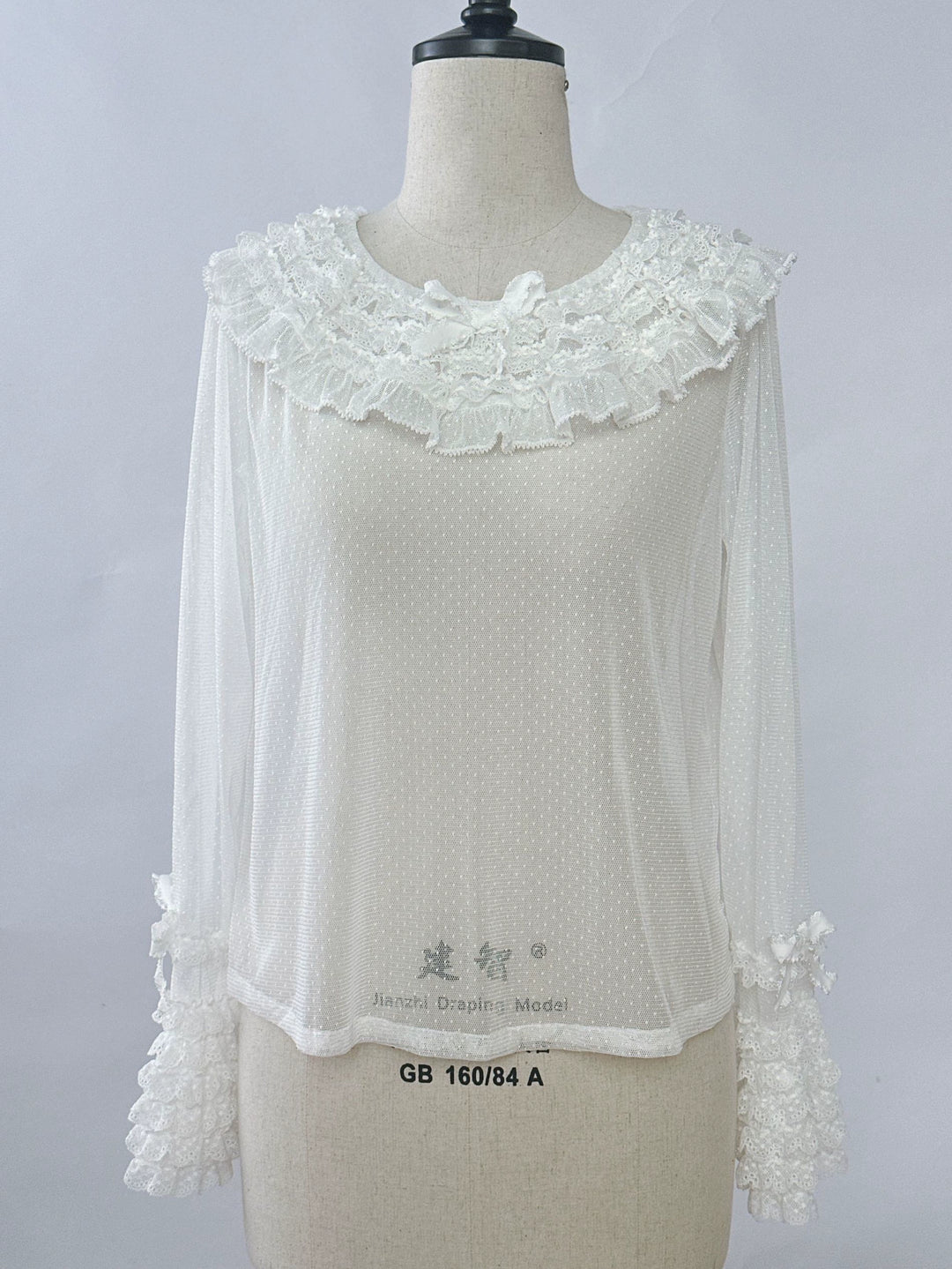 Sweet Dreamer~Antique Wall~Classic Lolita Blouse Polka Dots Tulle Shirt [tulle body pre-order] small dots white blouse only M