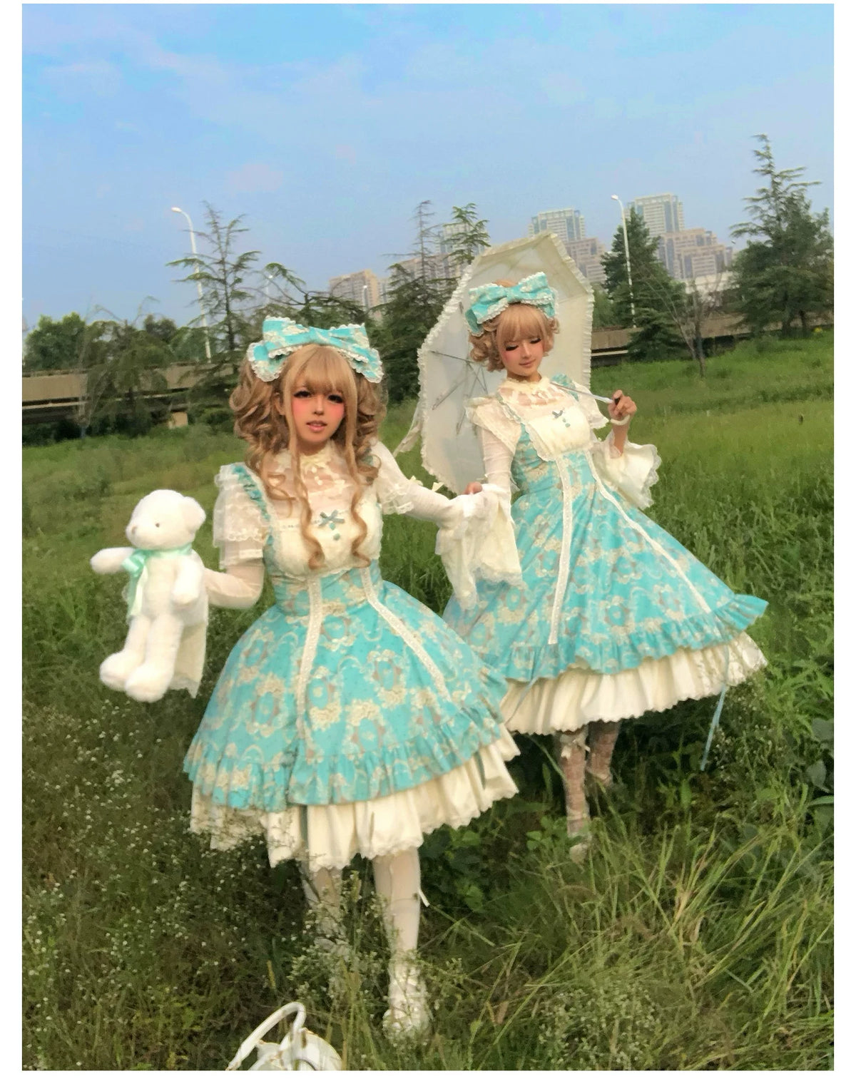 Old Courtyard Floral Letter - Classic Lolita Printed JSK Dress Set, Drawstring Lift-up Hem 46102:875305