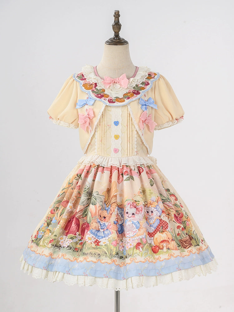 Mewroco - Pulling Carrots - Animal Print Kawaii Lolita Dress OP (with a pair of clips) S