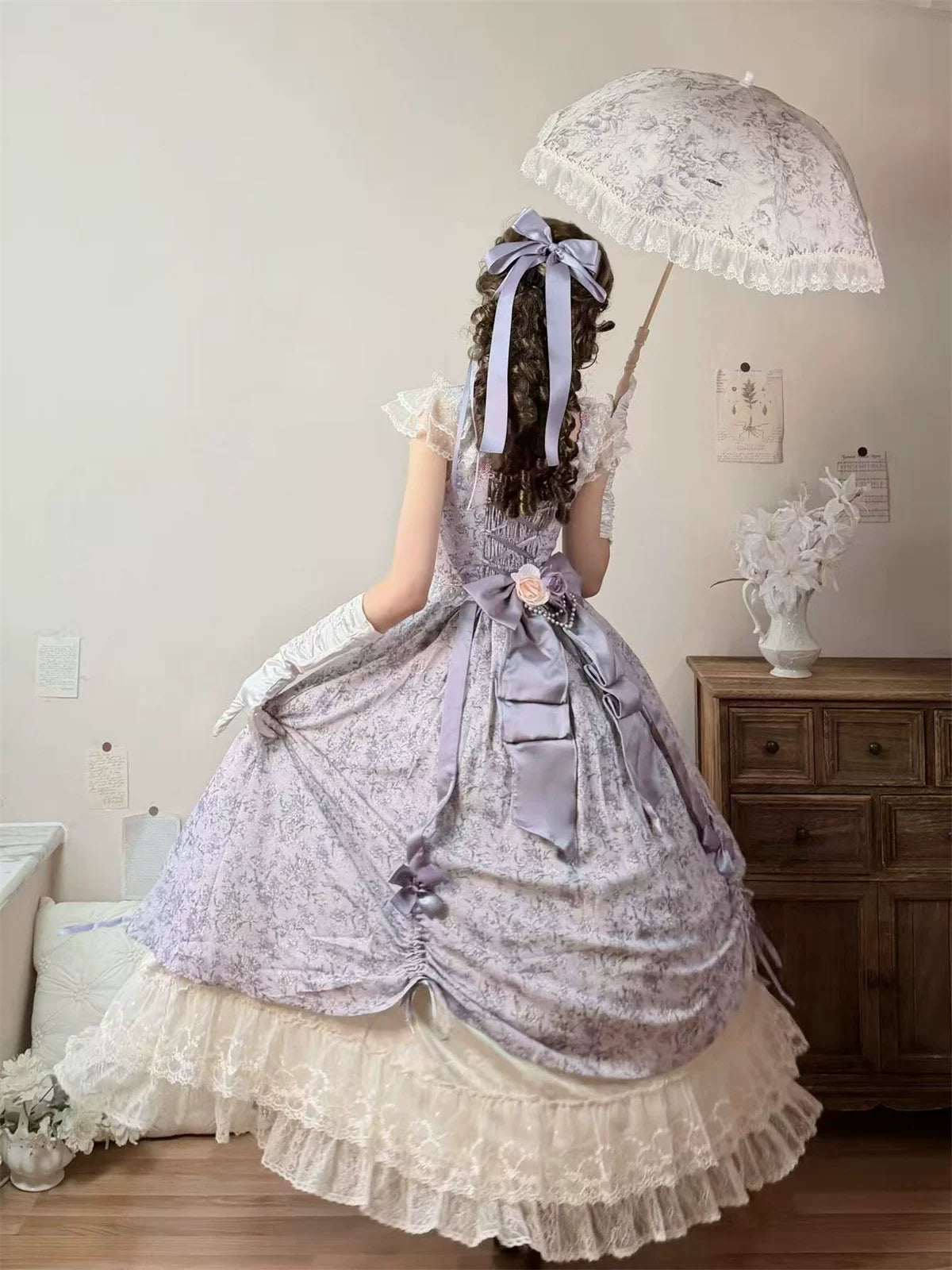 Dolota Flower Wall - Classic Lolita Floral OP Dress, Open Shoulder 44485:811186