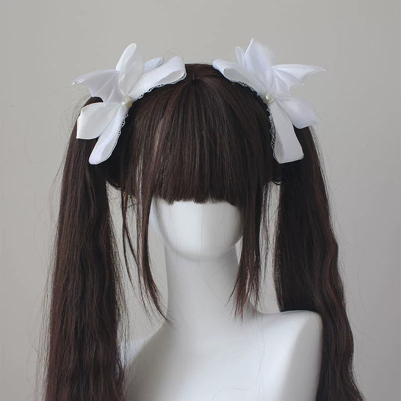 Gothic Lolita Hair Clips, Cross & Devil Wings Pure White