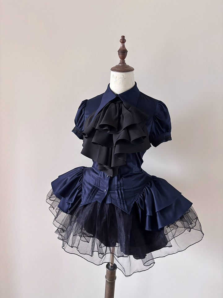 FlowerFairyDaily~Midnight Prayer~Solid Lolita Shirt with Flowing Tiered Back Hem