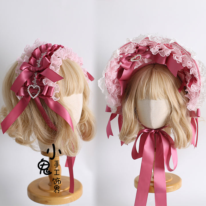 Xiaogui~Velvet Cake~Sweet Lolita Head Accessory Set with Ribbon Bow Details