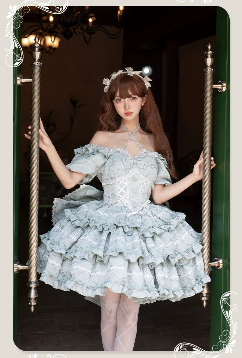 OCELOT~Puff Rose~Sweet Lolita OP Princess Bow Trailing Lolita Dress   