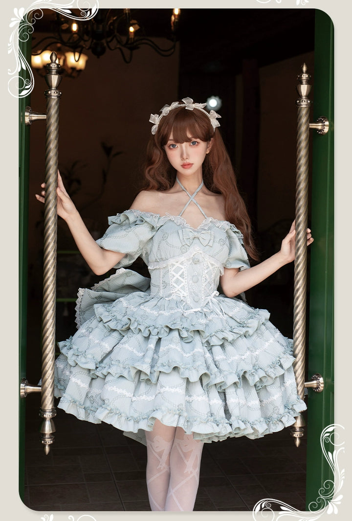 OCELOT~Puff Rose~Sweet Lolita OP Princess Bow Trailing Lolita Dress   