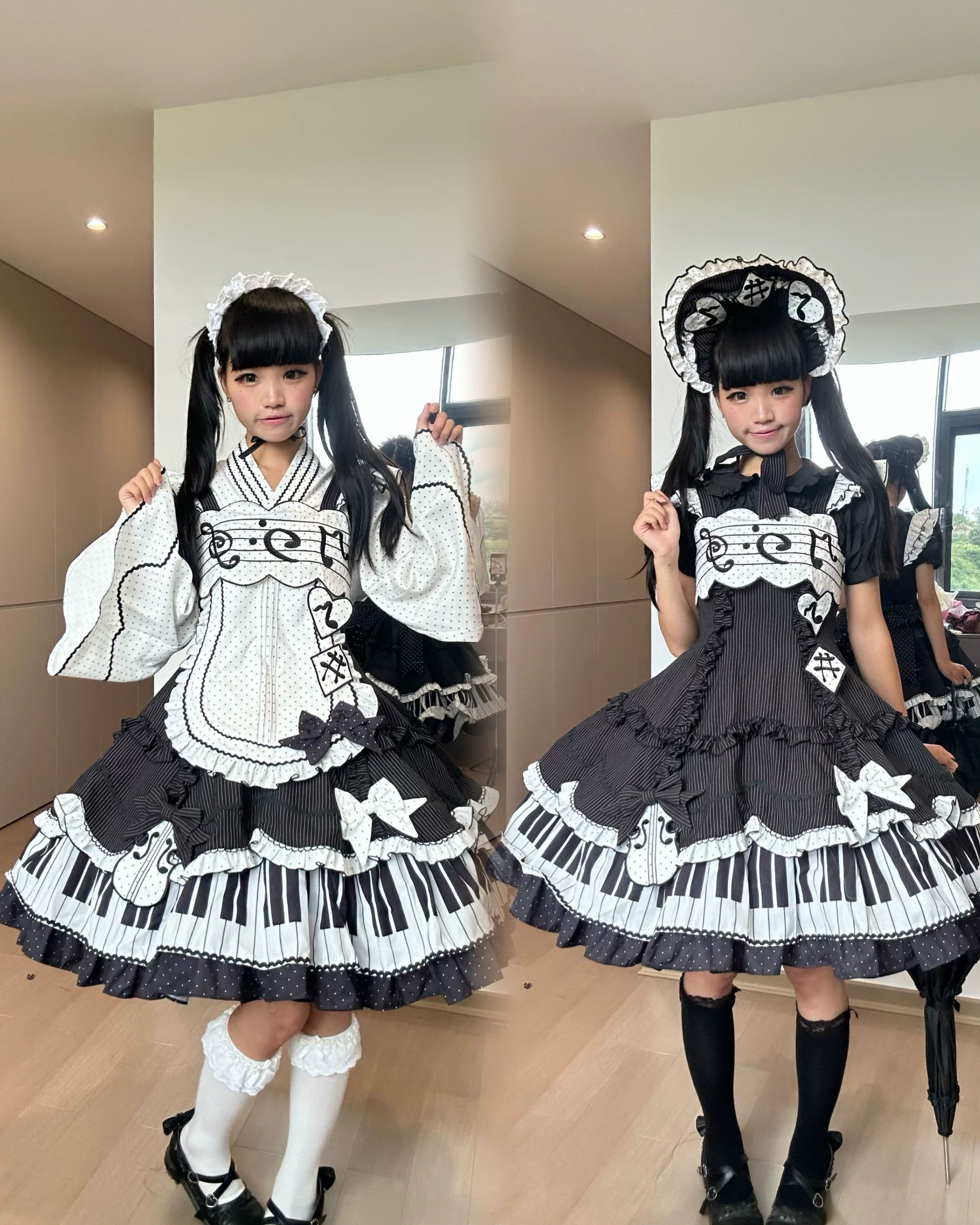 Rhythm Note - Old School Lolita JSK Dress with Piano Keys Hem 45742:860615