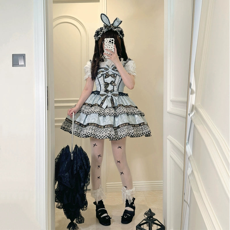 Hanguliang~Rabbit Spades~Kawaii Lolita JSK Flounce Hem Bi-color Dress