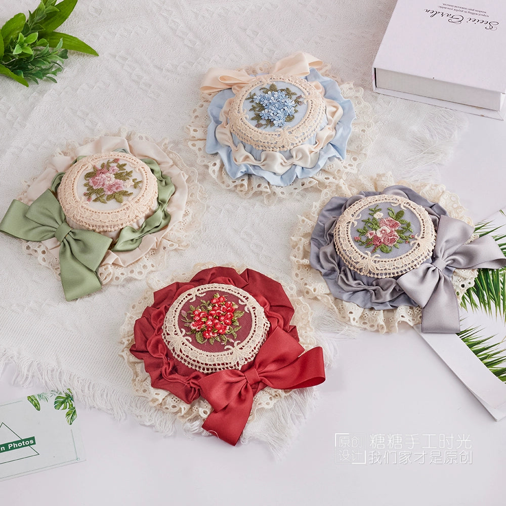 Sugar Time - Sweet Lolita Top Hat, Floral Embroidery