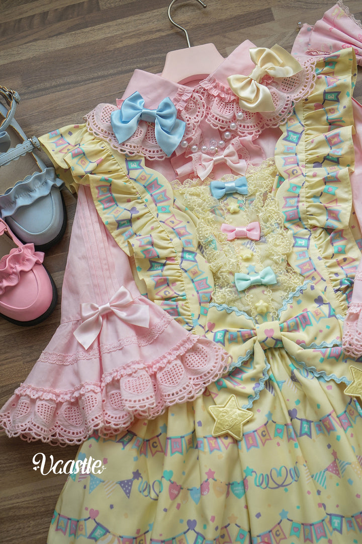 Vcastle~Sweet Crepes~Sweet Lolita Shirt with Princess Sleeves and Bow Chain 42109:726628