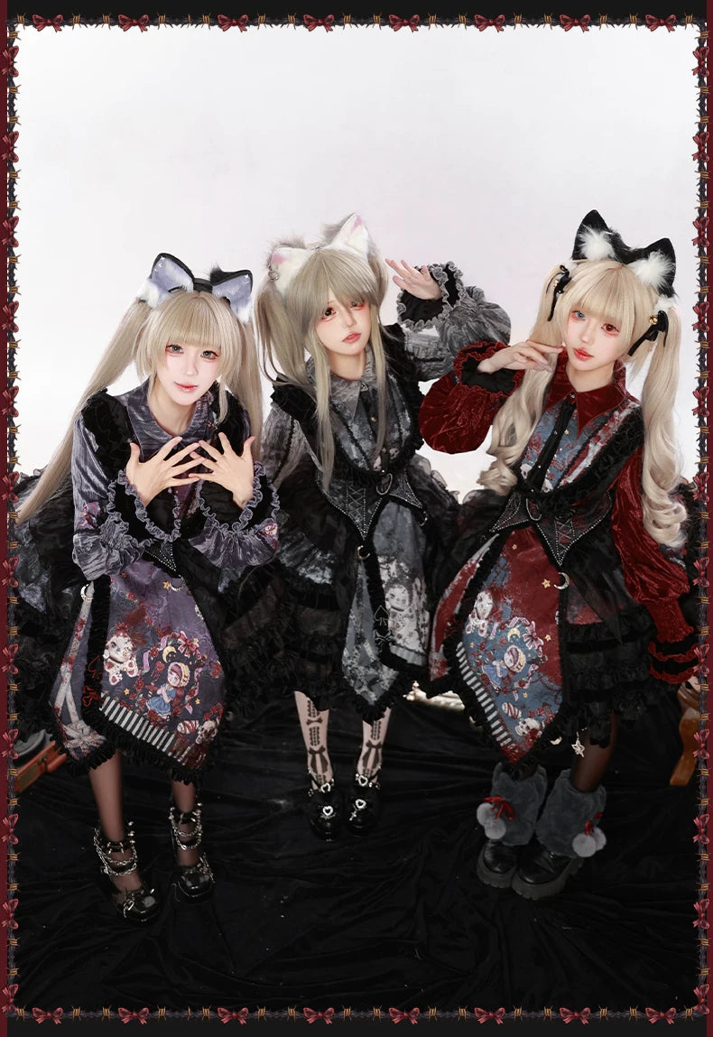 Werewolf Slayer - Gothic Lolita Shirt & Suspender SK Dress Set, Tiered Skirt 44541:811988