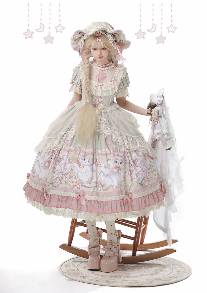 Bolero~Liliana Cat~Sweet Lolita Gorgeous OP Dress with Soft Lace & Organza