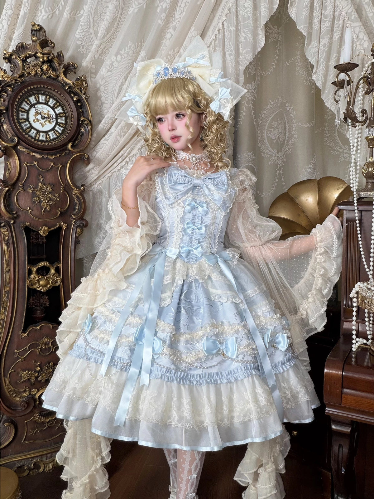 Jenny Love Song - Sweet Lolita Jacquard JSK Dress Set, Detachable Bows (L M S) 46118:875617