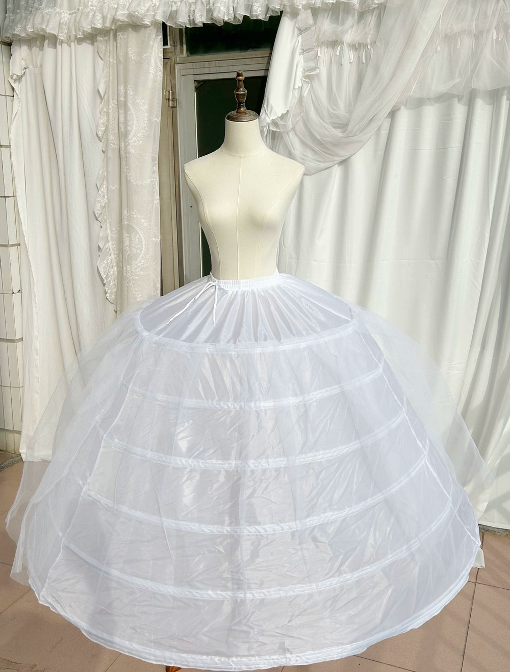 For You~White Lolita Long Petticoat Fishbone Skirt Support   