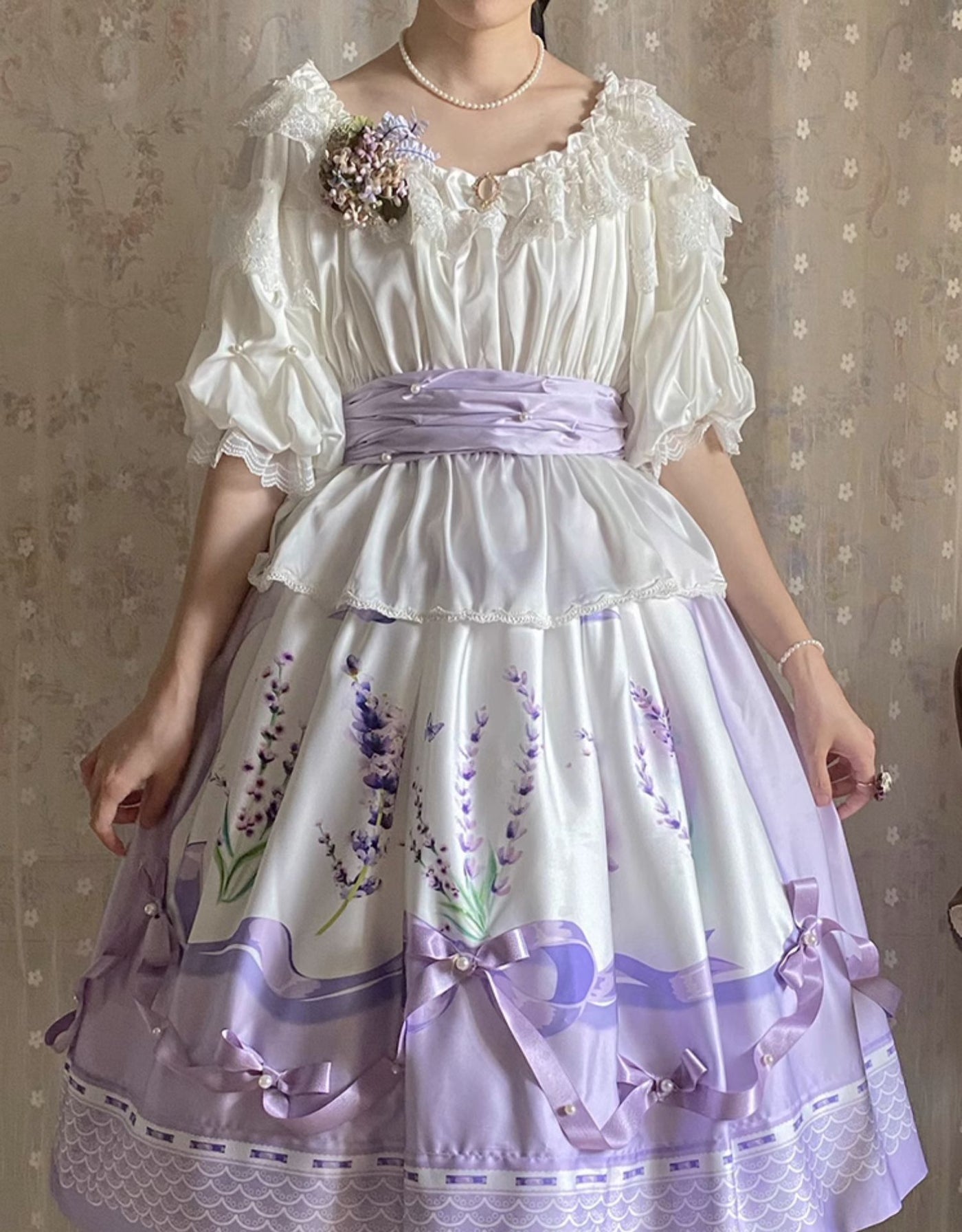 (Buyforme)Yolanda~ Lavender Smoke Floral OP Dress SK and Blouse   