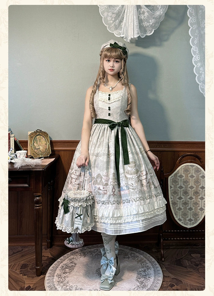 Alice Girl~Iris Study Room~Classic Lolita JSK Elegant Lolita Dress With V-neck   