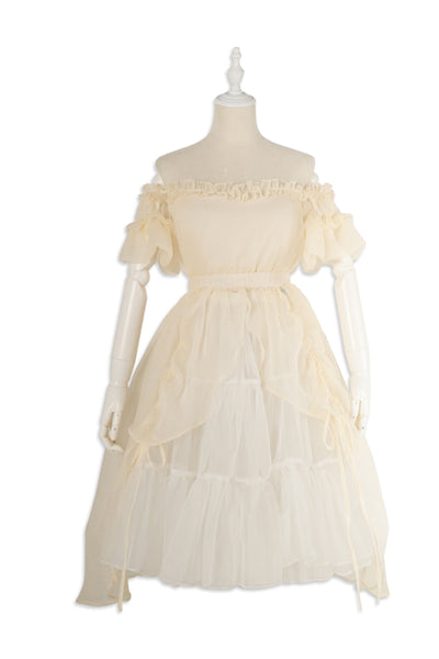 Cyan~Morning of Pine Forest~Elegant Lolita Bear Print Skirt S beige inner skirt 