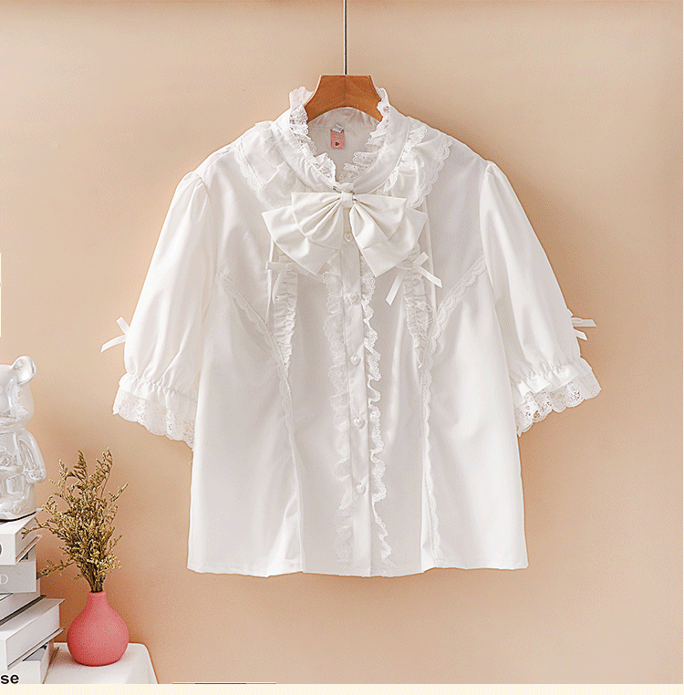 Plus Size Sweet Lolita Blouse with Ruffles, Peter Pan Collar 45612:855298