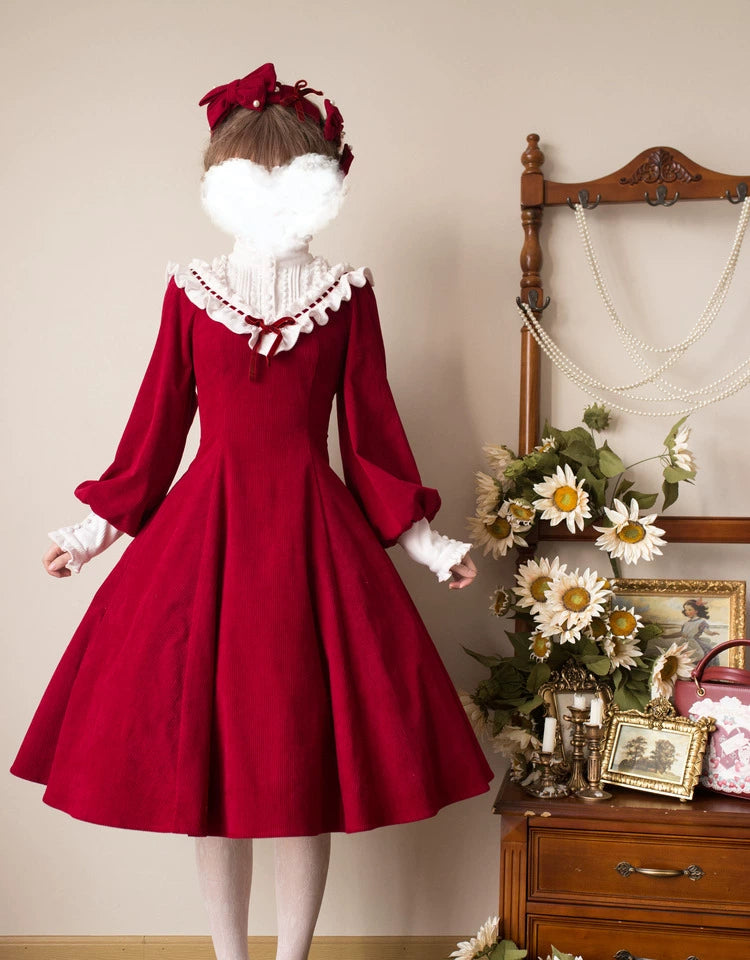 (BFM)Miaoplus~Winter Birch Forest~Elegant Lolita OP Dress Corduroy Long Sleeve Winter Dress   