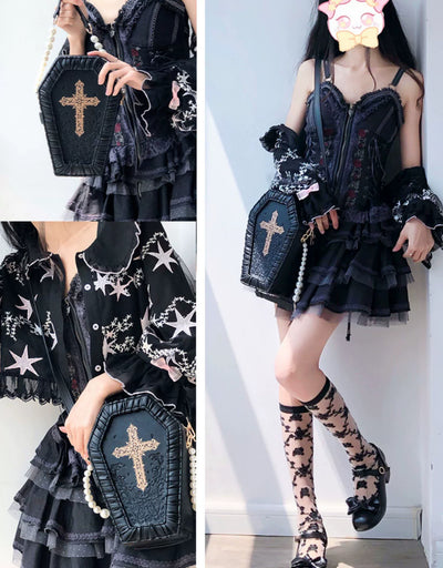 (Buyforme)LovelyLota~ Subculture PU Gothic Lolita Coffin Bag black gold  