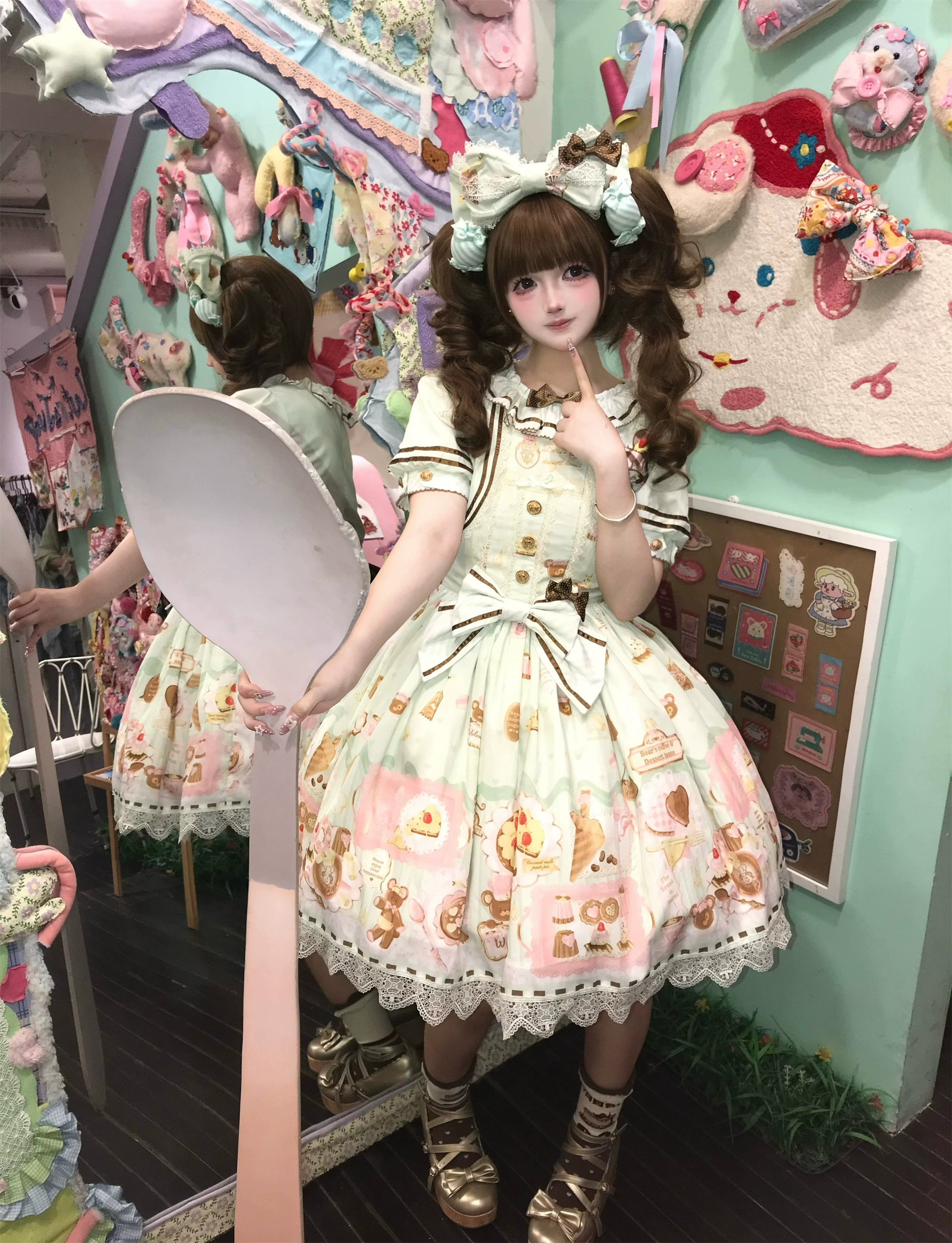 Babyblue - Dream Teahouse - Dessert Print Kawaii Lolita OP Dress Suit 43332:773712