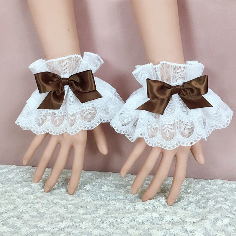 (BFM)BeiBei Handmade~Kawaii Lolita Cuffs Hand Sleeves Lace Bracelet Brown cuffs cuffs  