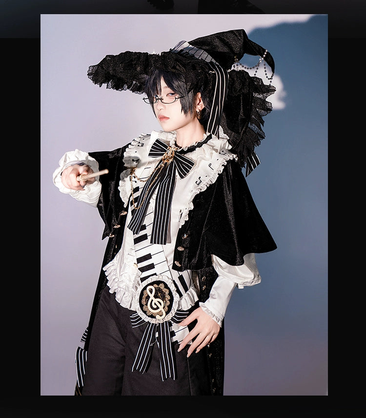 Forest Fluorescent Carps - Black and White Sonata - Ouji Lolita Vest Suit and Vintage Lolita OP Dress 42067:724848