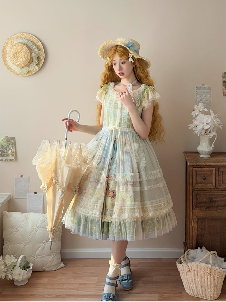 Strawberry Fantasia~Spring Bloom~Country Lolita JSK Set with Animal Prints and Overlay Tulle overlay only S