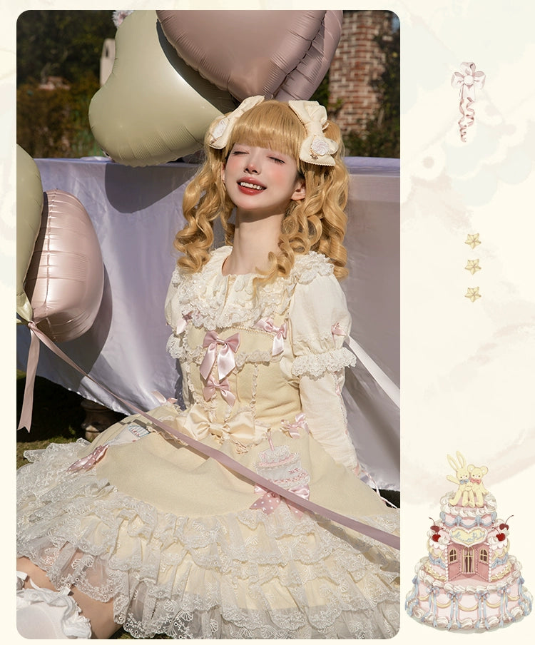 Mademoiselle Pearl~Wedding Cake~Sweet Lolita Dress Suit Printed JSK