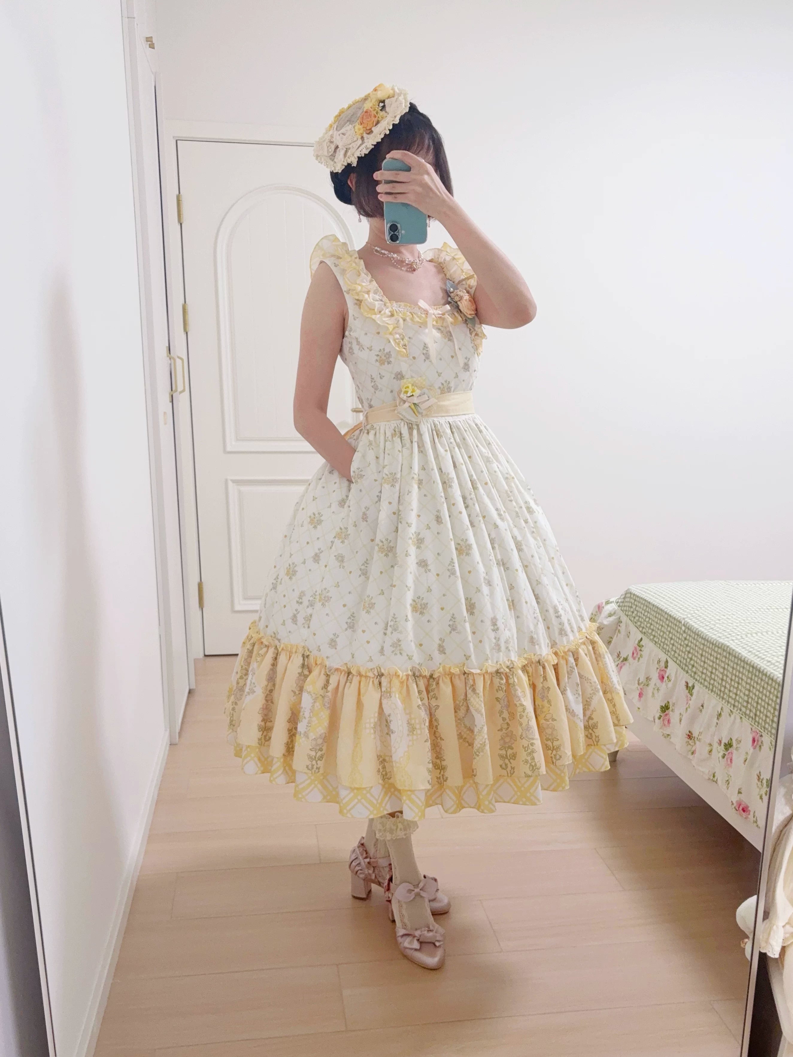 Patchwork Garden 2.0 - Classic Lolita Floral Print JSK Dress, Side Pockets