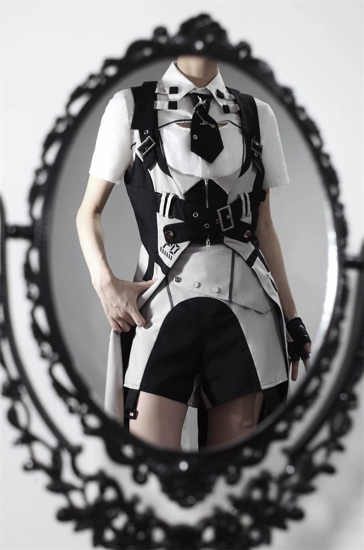 Letters from Unknown Star - Sky Core Record - Ouji Lolita Shorts Suits Short Sleeve Dress Set S Vest + short sleeve shirt + tie + leg sleeve + shorts