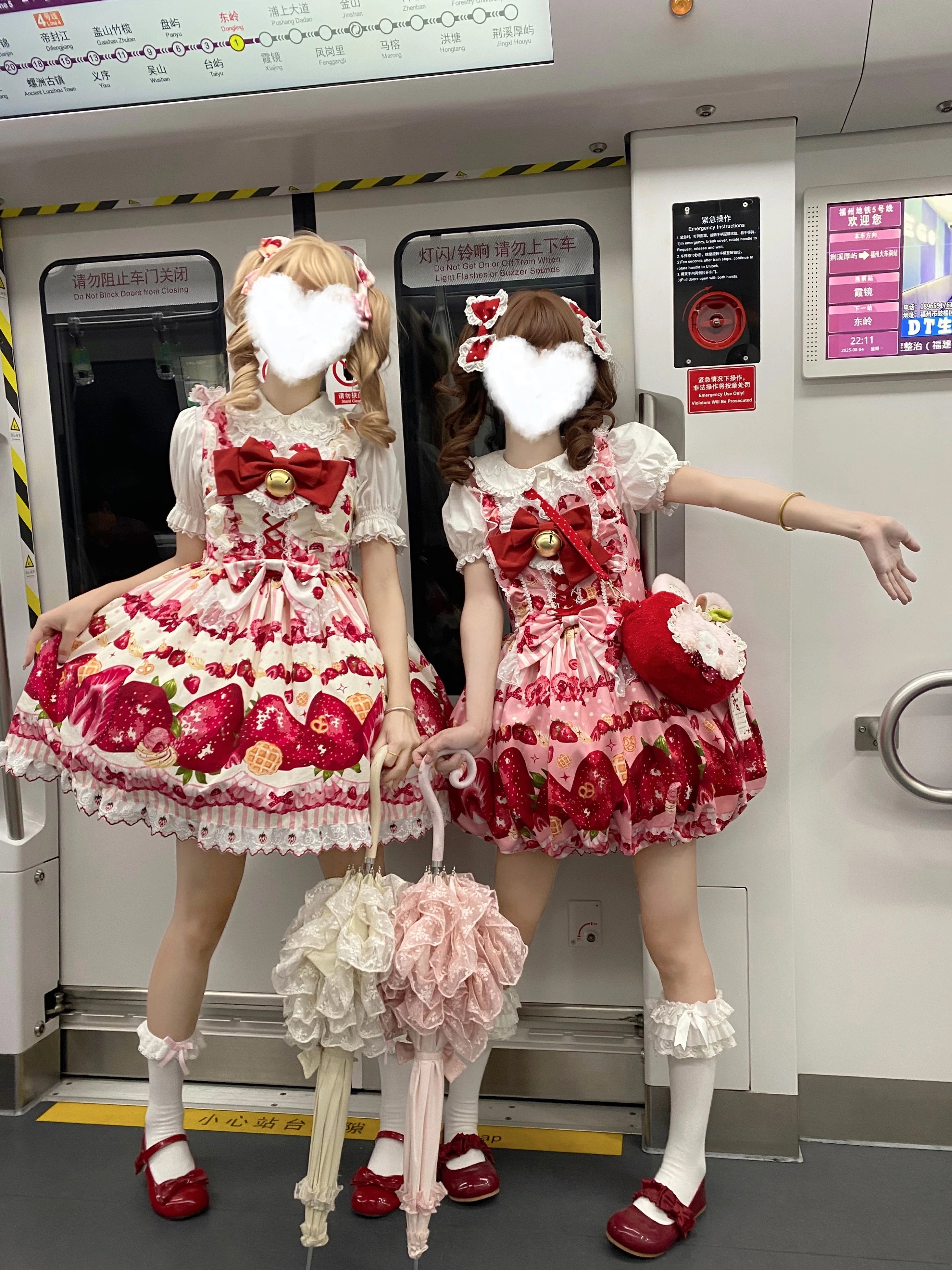 Strawberry Sweetheart Cake - Sweet Lolita Salopette & JSK, Strawberry Print