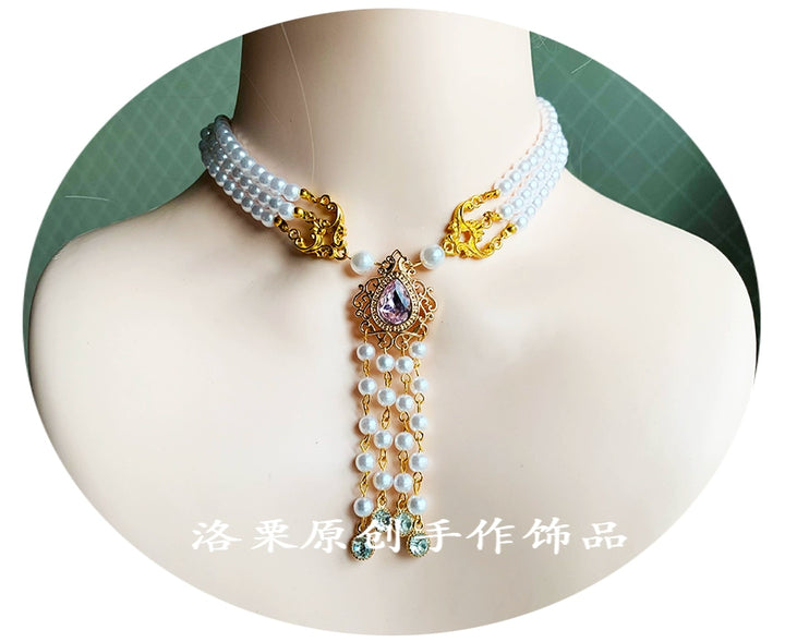 Luo Li~Wedding Lolita Necklace Multi-layer Pearl Pendant Z style  