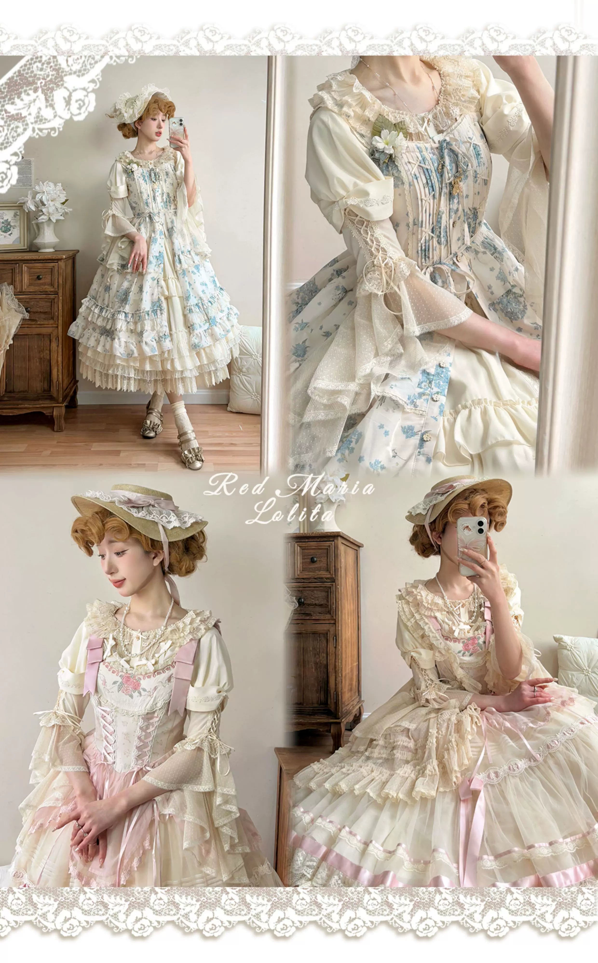 Butterfly Shadow - Elegant Lolita Hime Sleeve Blouse, Rose & Butterfly Button