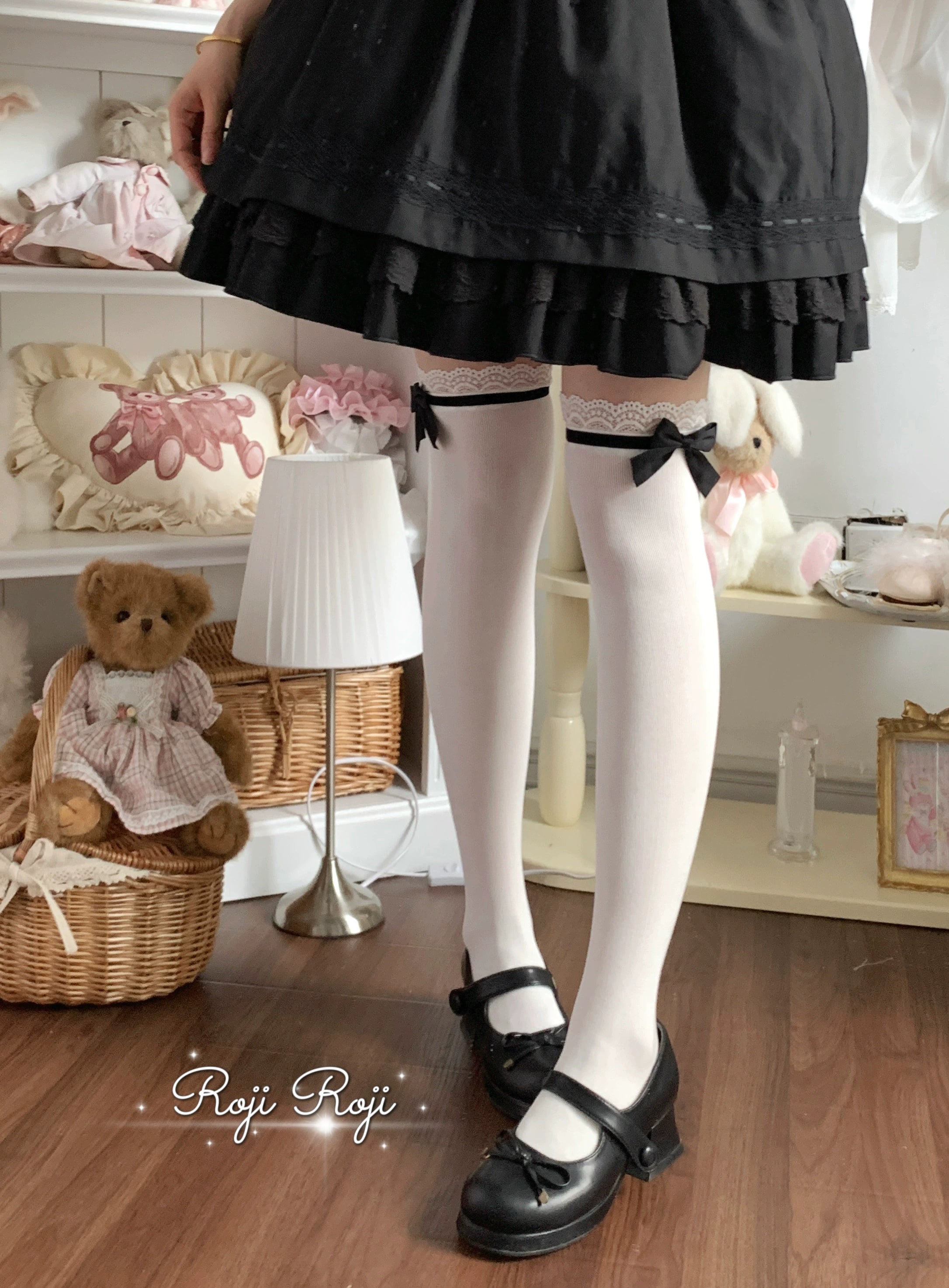 Roji Roji - Sweet Lolita Socks With Lace & Bow Details 43796:785443