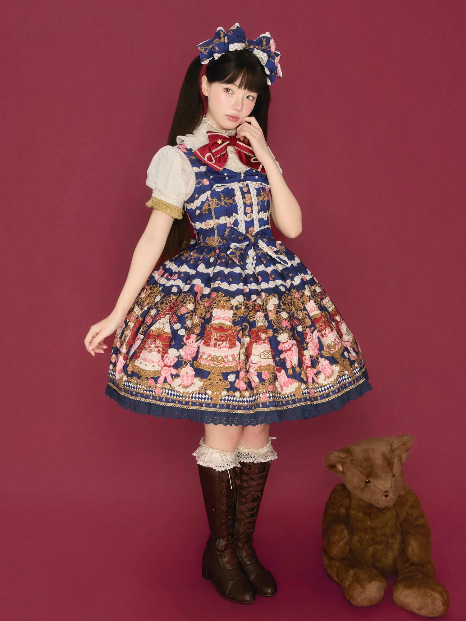 Sugar Festivaly - Kawaii Lolita JSK Dress, Cake & Bear Print 44540:811758