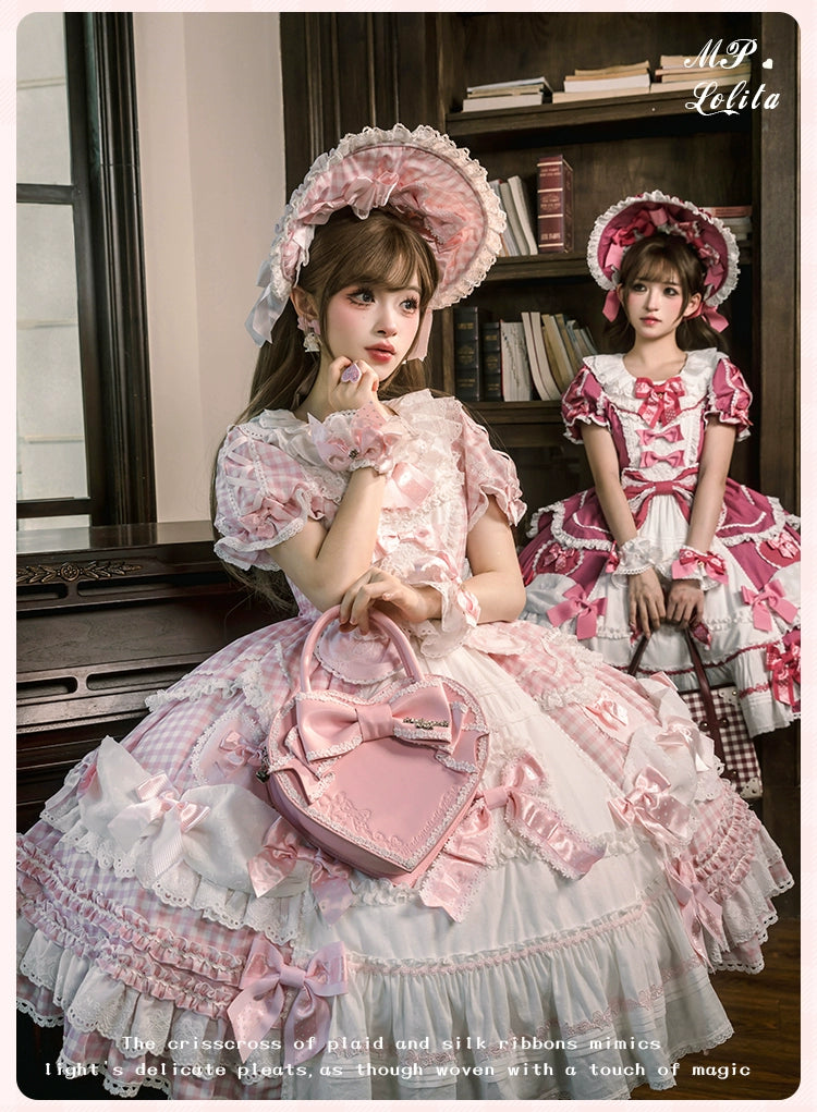Mademoiselle Pearl - Heart Woven Concerto - IP Collab Sweet Lolita OP Dress, Bow Accents