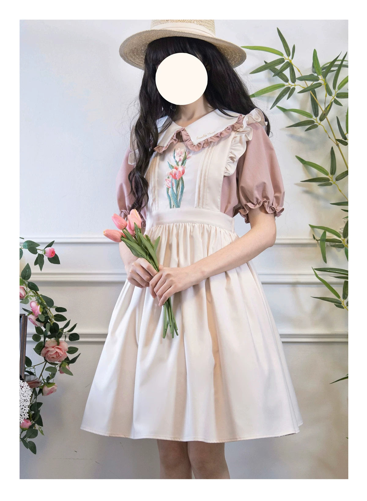 Little Florist - Classic Lolita Salopette Dress & Blouse Set, Tulip Embroidery 45833:864190