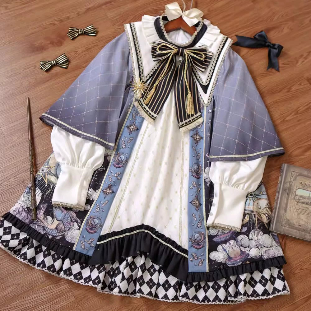 Honey Machine~The Secret Of Astrology~Kawaii Casual Lolita Printed OP Dress Long Sleeve   