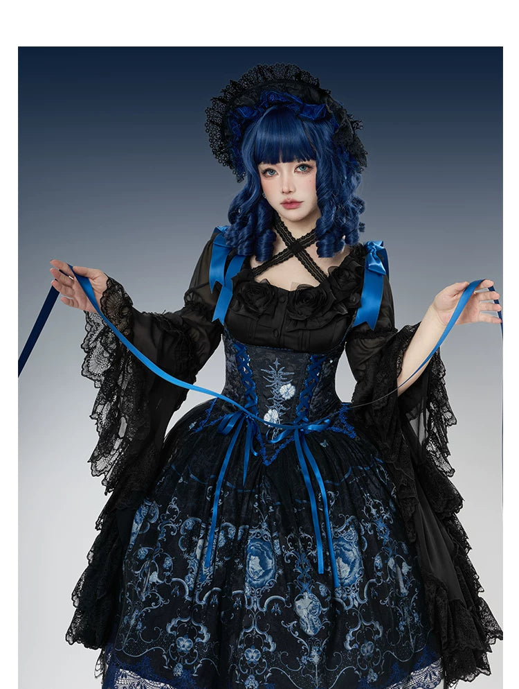 Linglong Porcelain - Classic Lolita Halter Neck Blouse, Detachable Shawl 44878:824724