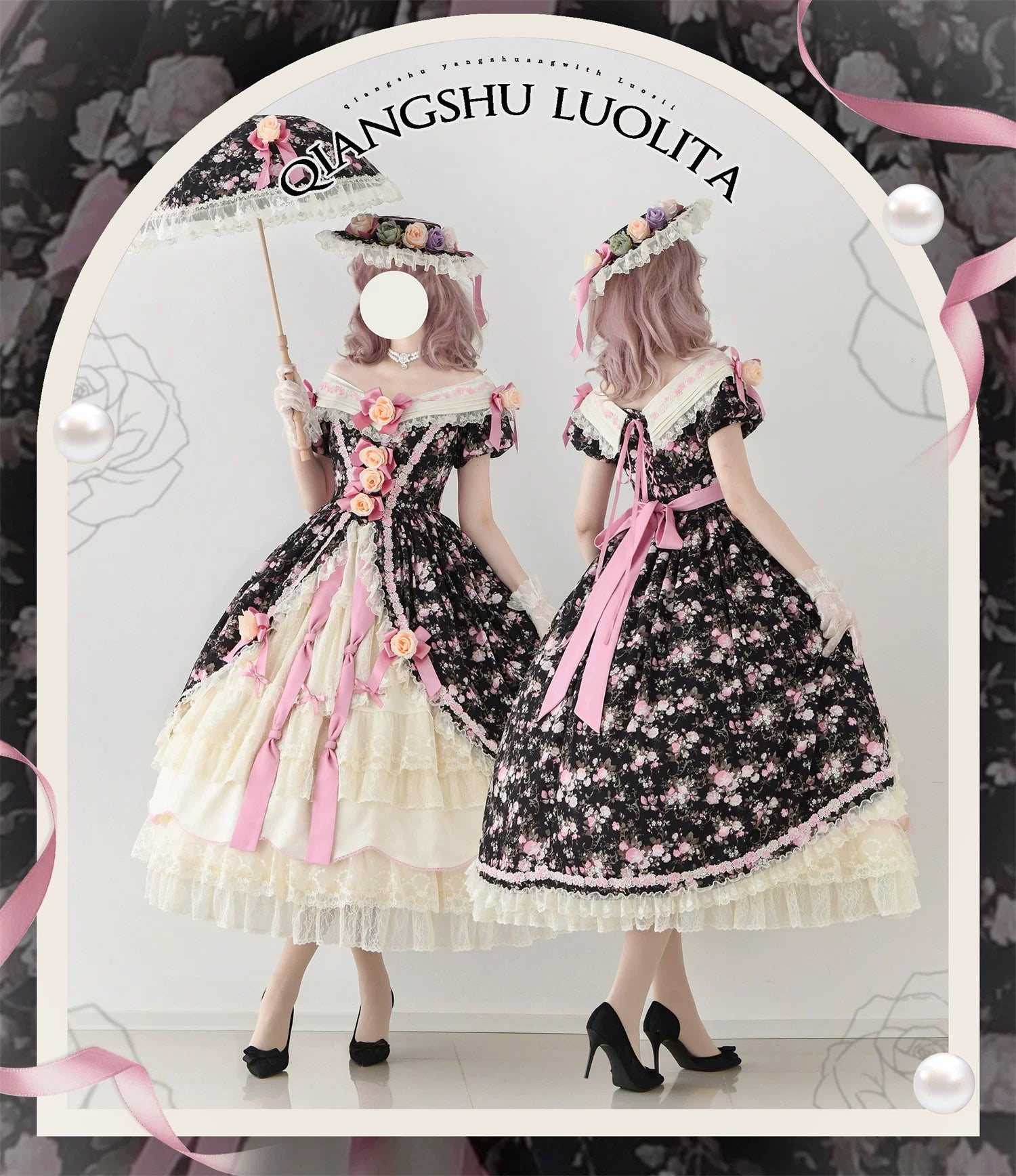 Dolota Flower Wall - Classic Lolita Floral OP Dress, Open Shoulder 44485:811220